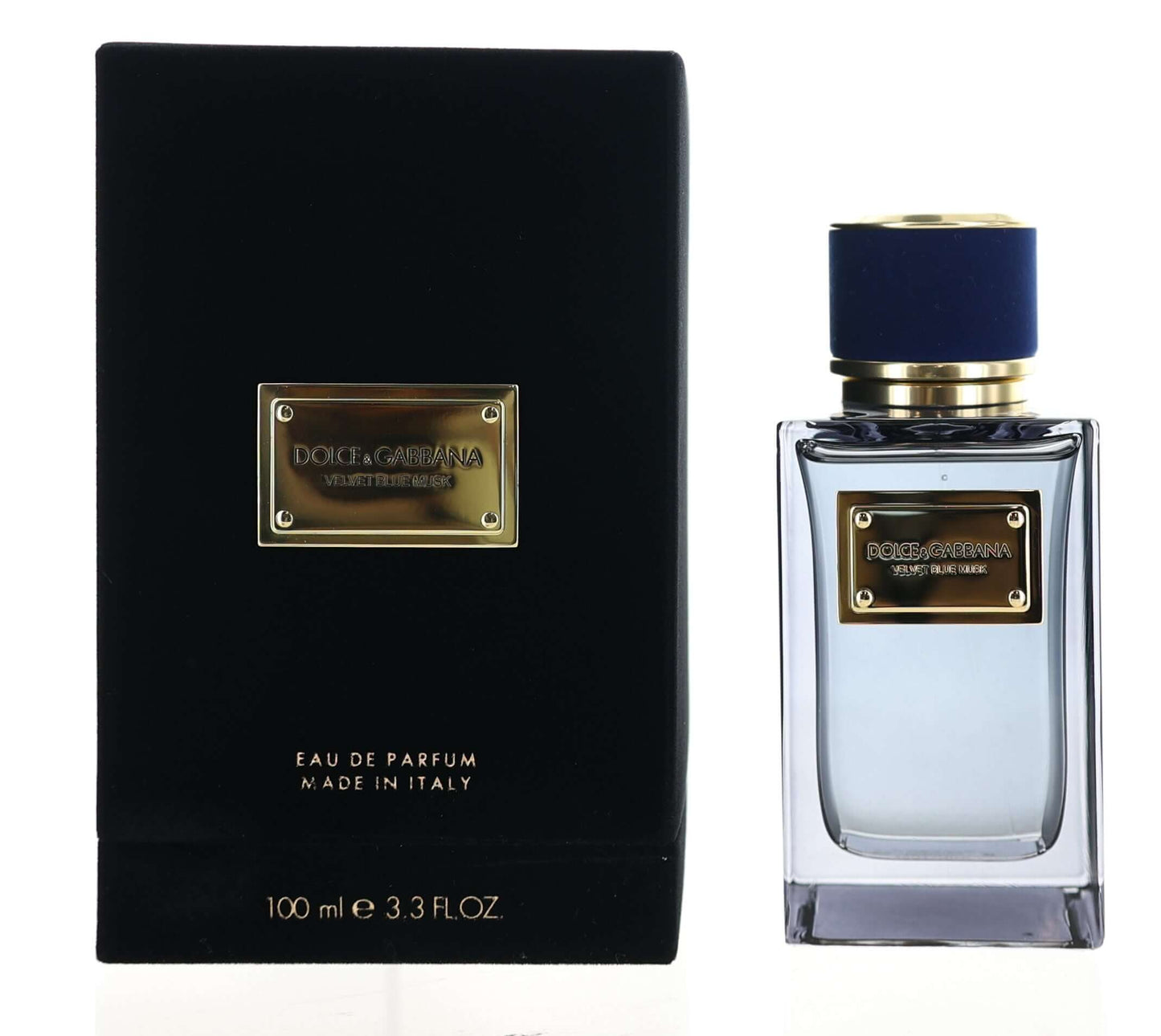 Dolce & Gabbana eau de parfum spray bottle with blue cap and clear glass