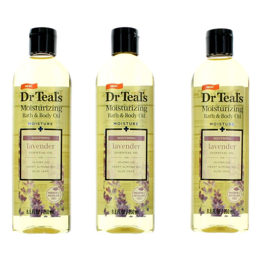 3-pack lavender moisturizing bath and body oil bottles, Dr. Teal's, 8.8 fl oz