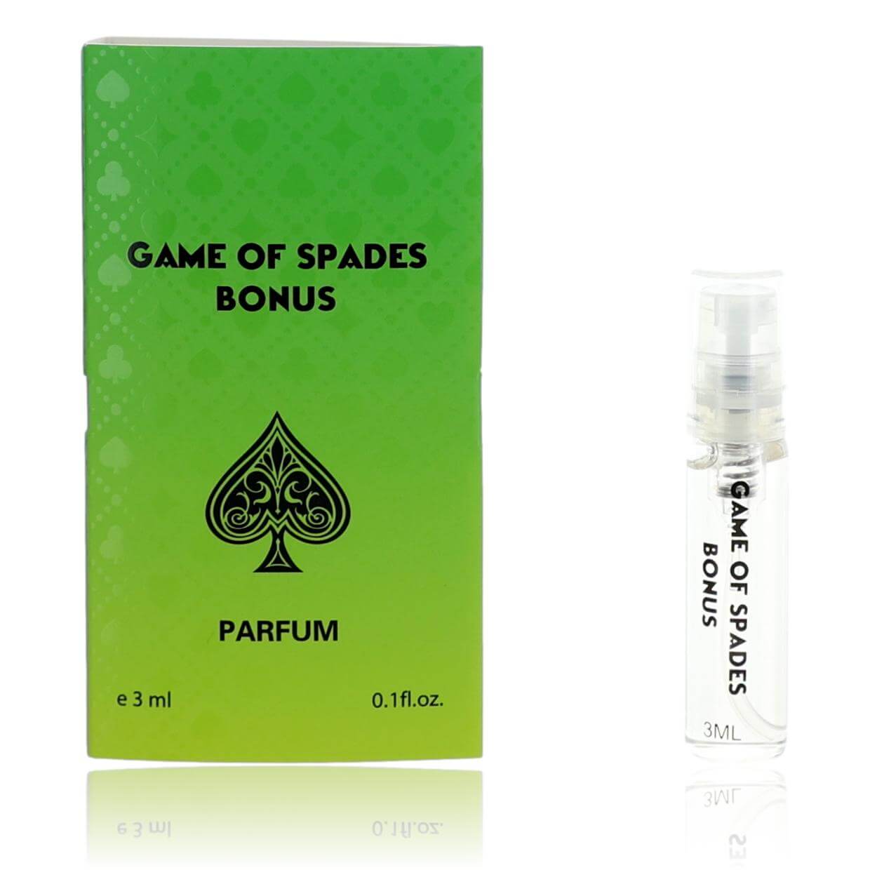 Jo Milano parfum sample: 3 ml vial with green Game of Spades Bonus box