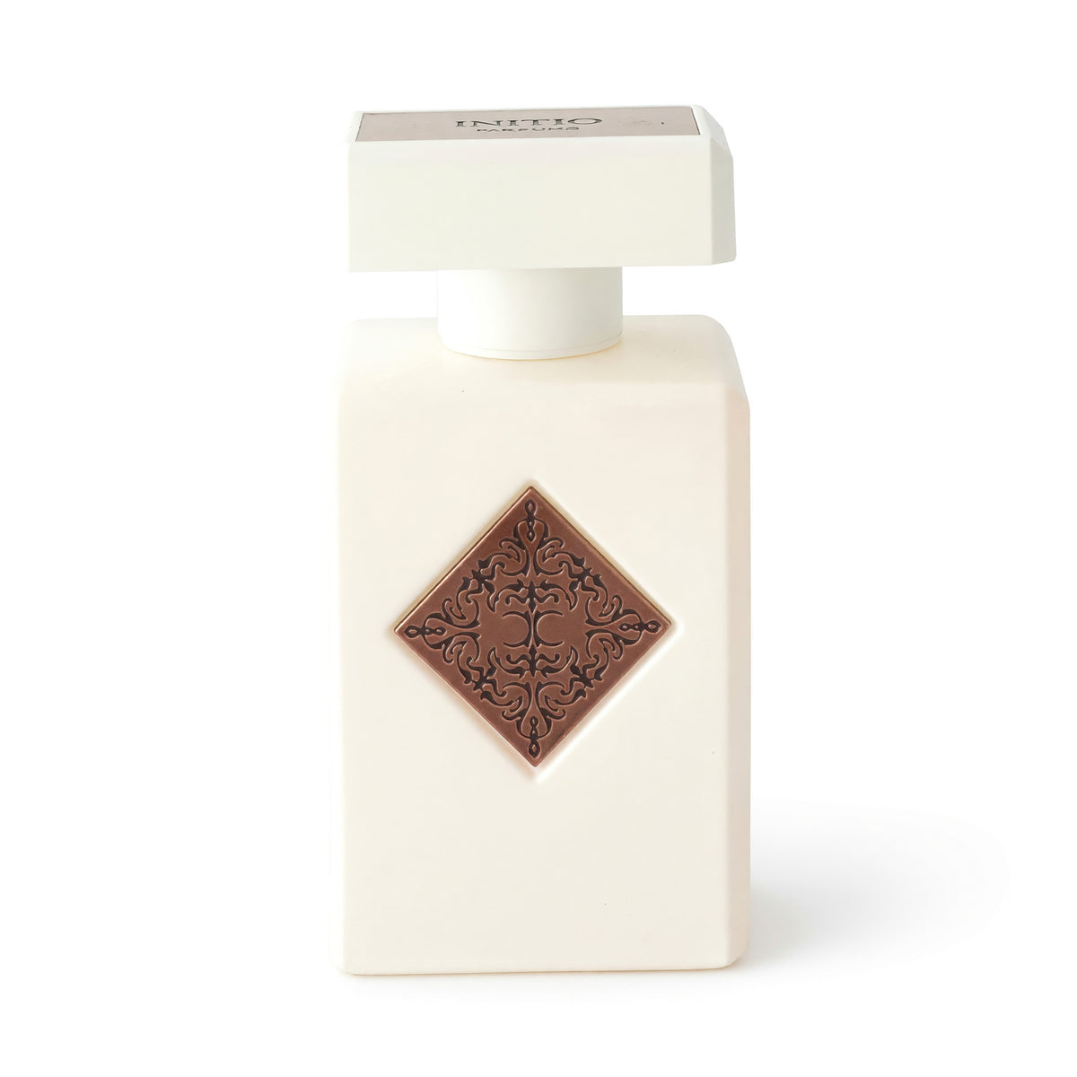 Paragon by Initio extrait de parfum spray in an ivory rectangular bottle with an ornate diamond emblem