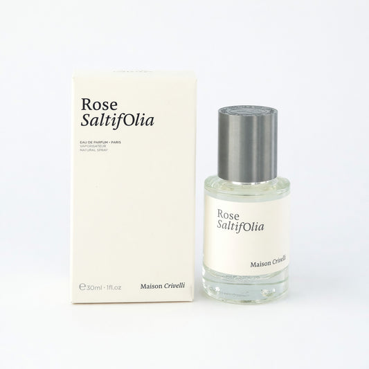 Rose Saltifolia EDP spray bottle with silver cap and glass bottle, with box