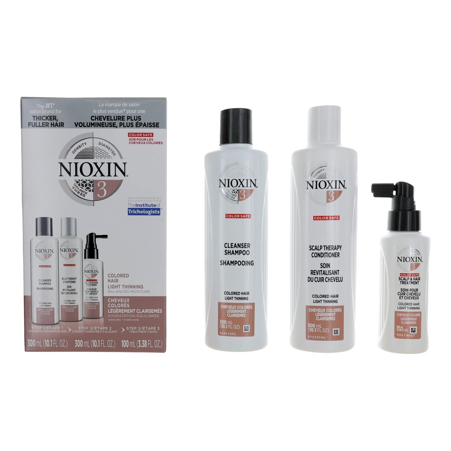 Nioxin hair care kit box with three bottles and pump dispenser for colored hair