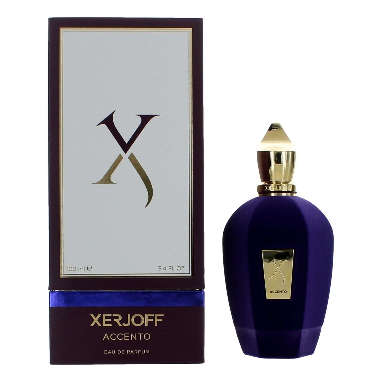 Accento by Xerjoff, 3.4 oz EDP Spray for Unisex, elegant perfume bottle and packaging display.