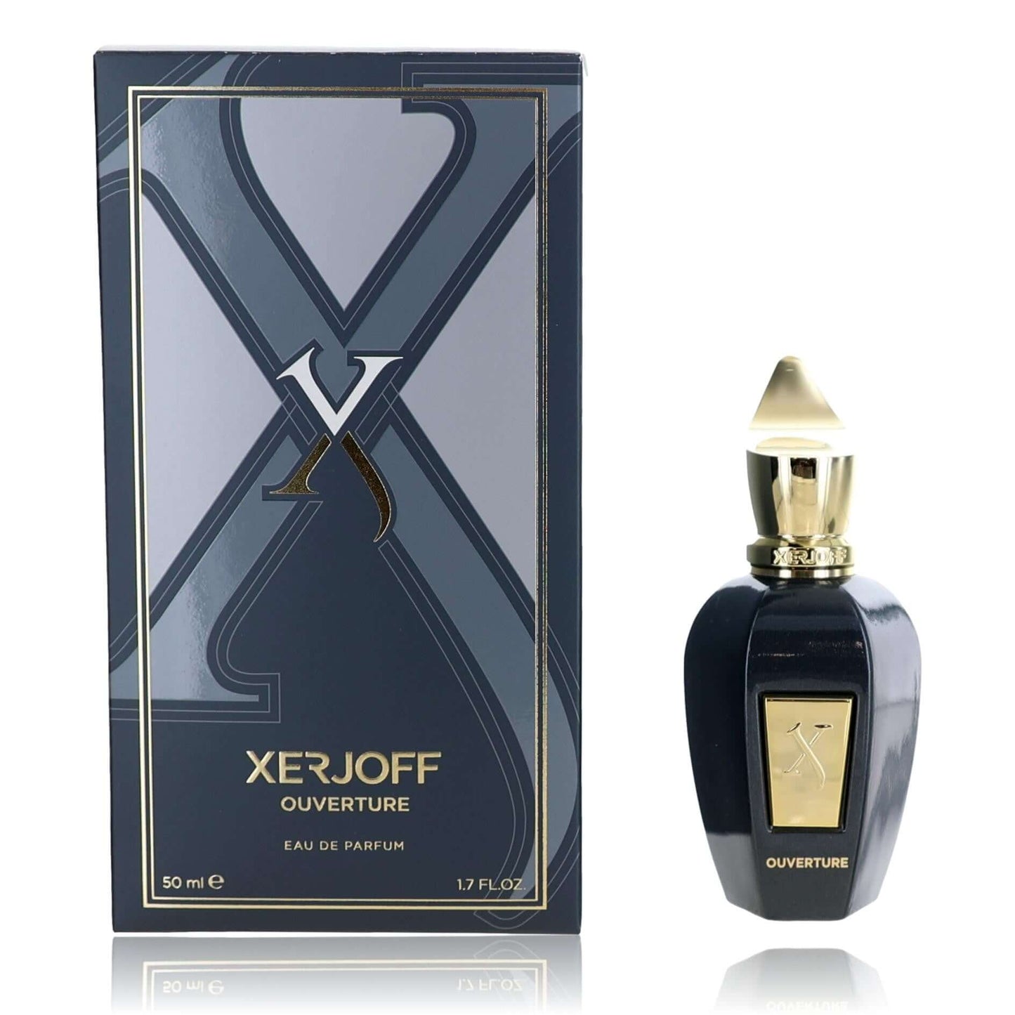 Xerjoff Ouverture eau de parfum spray bottle with gold cap, shown with box
