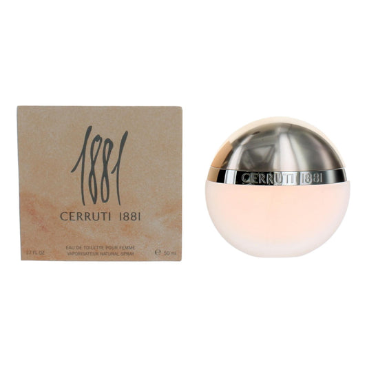 Women's EDT spray perfume bottle with silver dome cap and matching product box