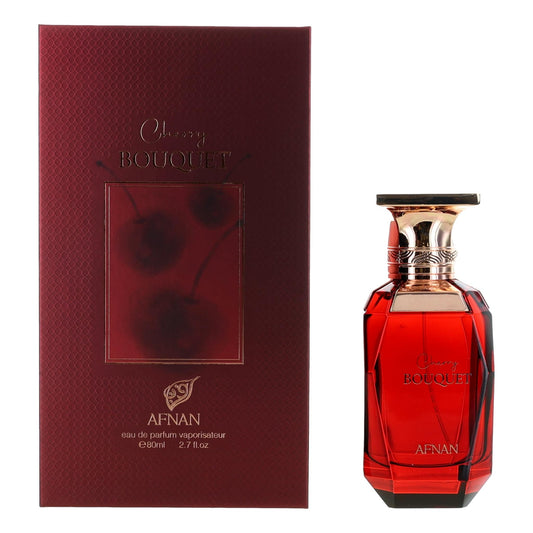 Women’s perfume set: dark cherry red bottle with Afnan Bouquet box