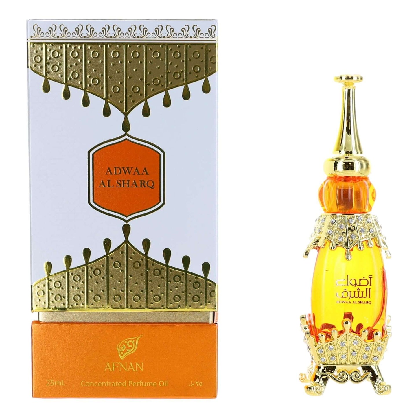 Adwaa Al Sharq by Afnan, 0.67 oz Perfume Oil for Unisex in elegant bottle with decorative box.