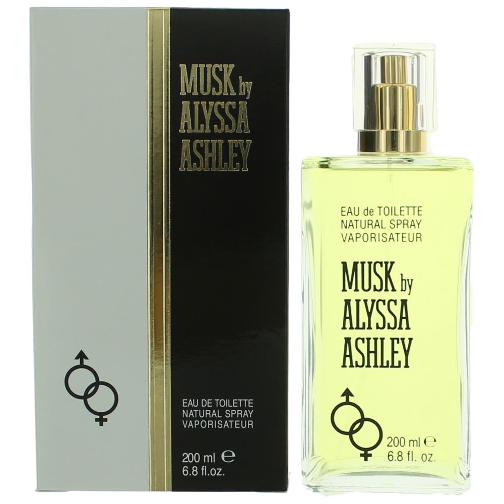 Women’s Musk by Alyssa Ashley EDT spray bottle with gold cap, labeled Musk