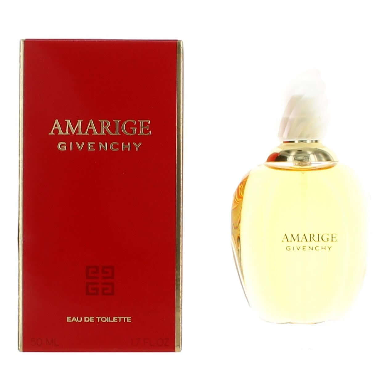 Amarige by Givenchy EDT spray bottle with red box, clear amber glass, gold cap