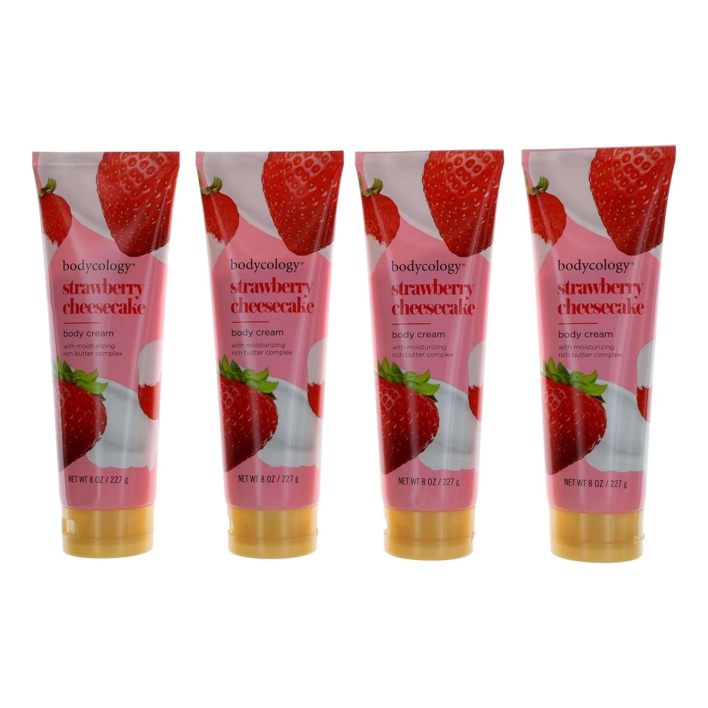 Strawberry cheesecake moisturizing body cream 4-pack squeeze tubes, pink labels