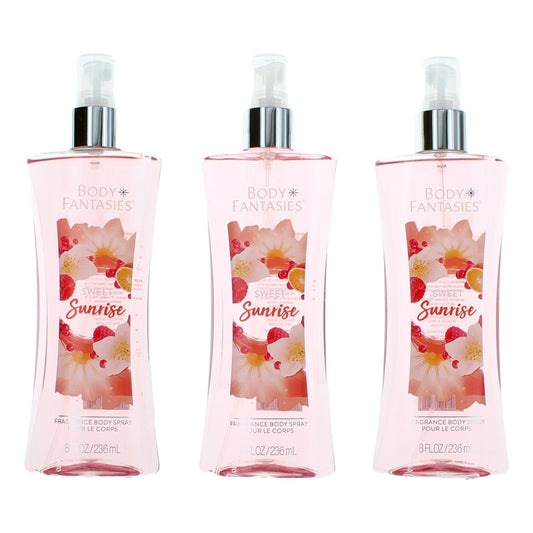 Pink Body Fantasies Sunrise fragrance body spray bottles, pump tops, 8 fl oz each