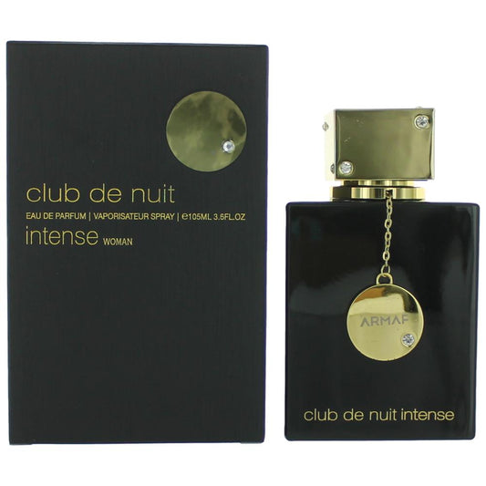Club de Nuit Intense EDP spray, black bottle with gold cap and box