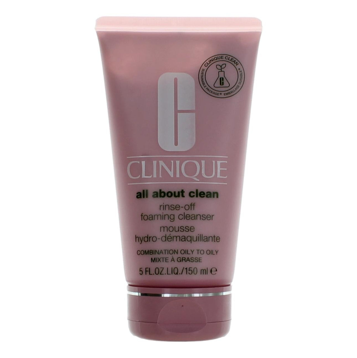 Rinse-off foaming cleanser mousse tube, mauve-pink with silver cap, 5 fl oz