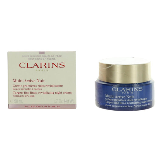 Clarins Multi-Active Nuit night cream jar with gold lid and matching box