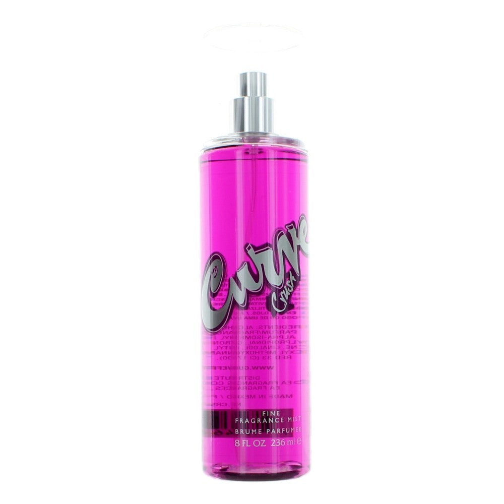 Curve Crush body mist bottle, pink spray bottle with silver cap