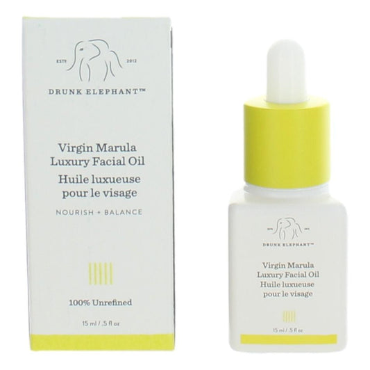 Virgin Marula luxury facial oil bottle with dropper and box, 0.5 oz