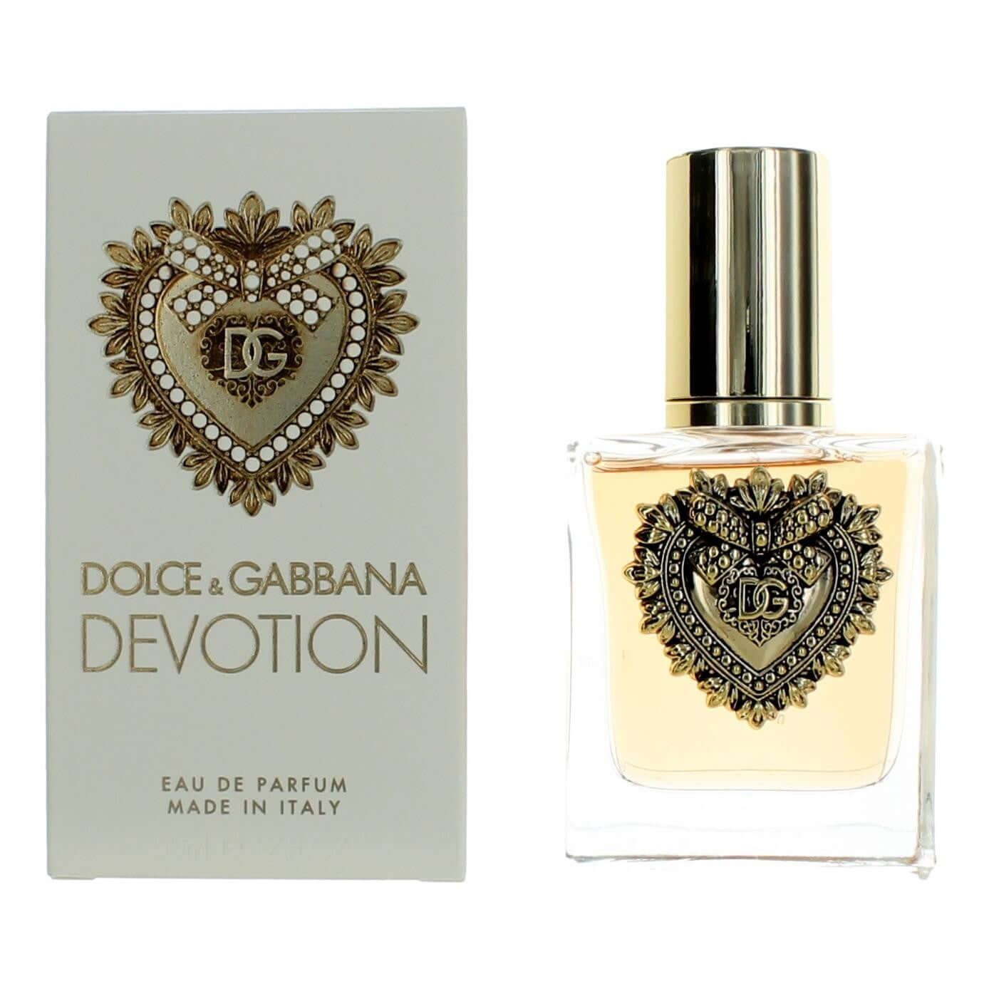 Dolce & Gabbana Devotion eau de parfum spray, glass bottle with heart emblem, boxed