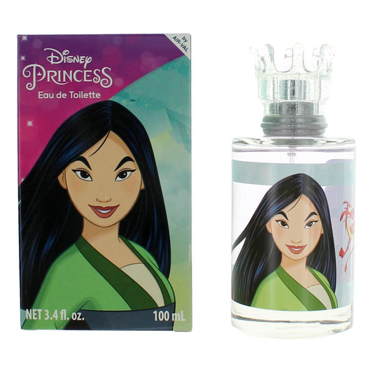 Disney Princess Mulan EDT spray bottle and box with Mulan portrait artwork