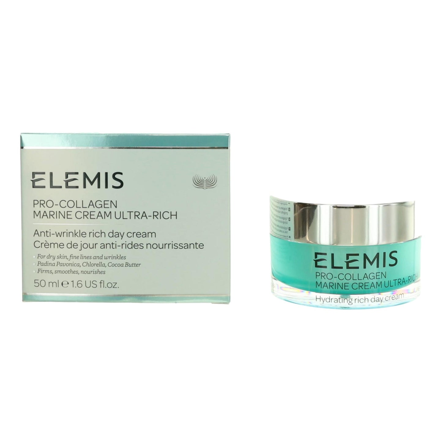 Elemis Pro-Collagen Marine Cream Ultra-Rich day cream jar and box, 50 ml