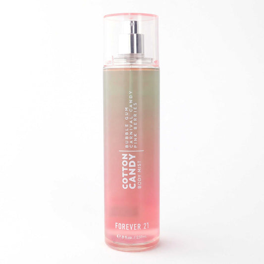 Cotton Candy body mist bottle with clear pump, pink liquid, 8 oz (Forever 21)