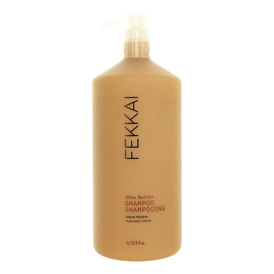 Shea Butter shampoo bottle with pump, tan plastic container