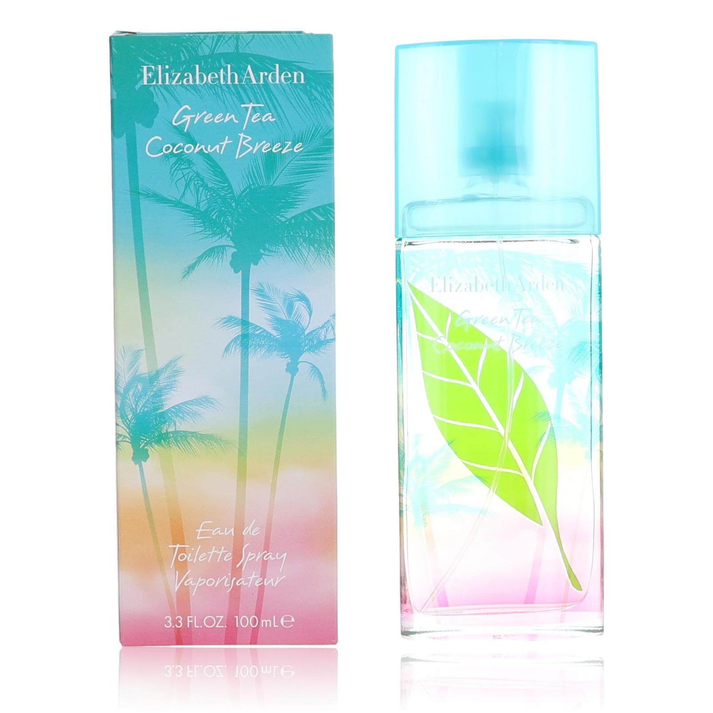 Perfume EDT spray bottle with matching teal and green box