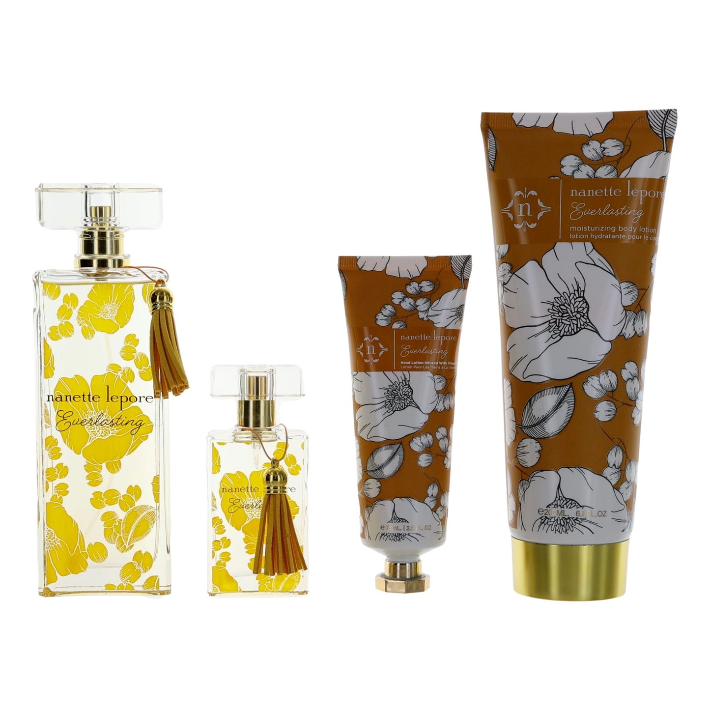 Women's Everlasting 4-piece fragrance gift set: perfume bottles and floral lotion tube