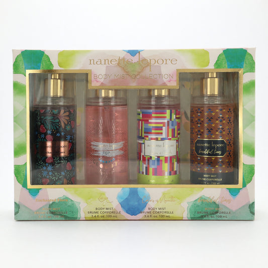 4-piece body mist set with four Nanette Lepore bottles in assorted colors