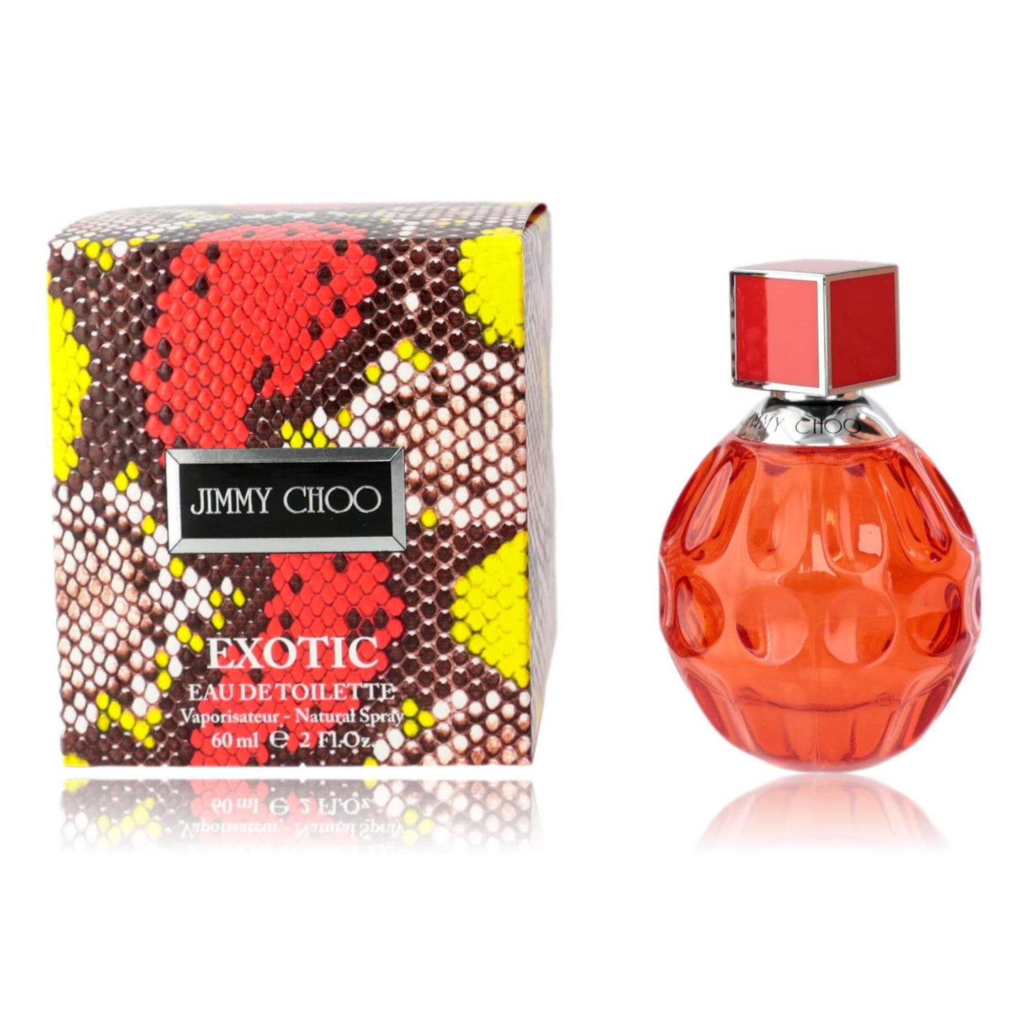 Jimmy Choo Exotic by Jimmy Choo, 2 oz EDT Spray for Women in a stylish bottle with colorful packaging.