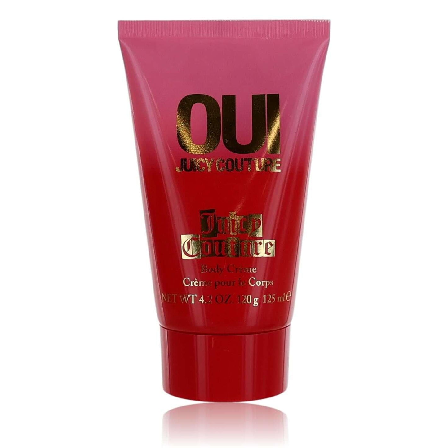 Oui by Juicy Couture body cream tube, pink-red plastic, 4.2 oz