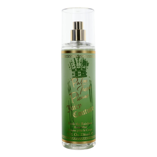 Green body mist bottle with gold sprayer cap and Palm Tree Please label