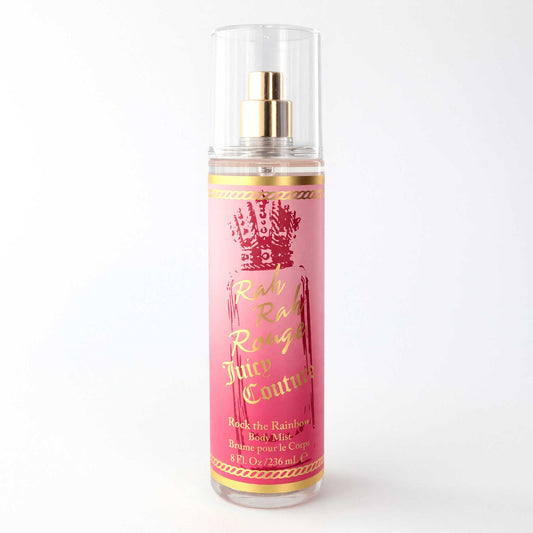 Rah Rah Rouge body mist bottle with pink label and gold spray cap