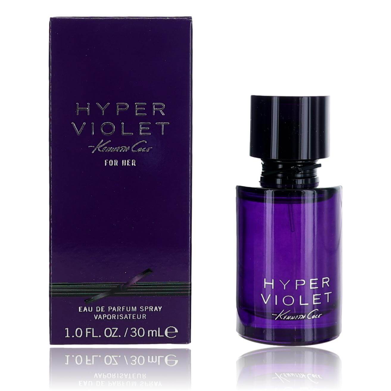 Kenneth Cole Hyper Violet women’s eau de parfum spray bottle, purple glass with black cap