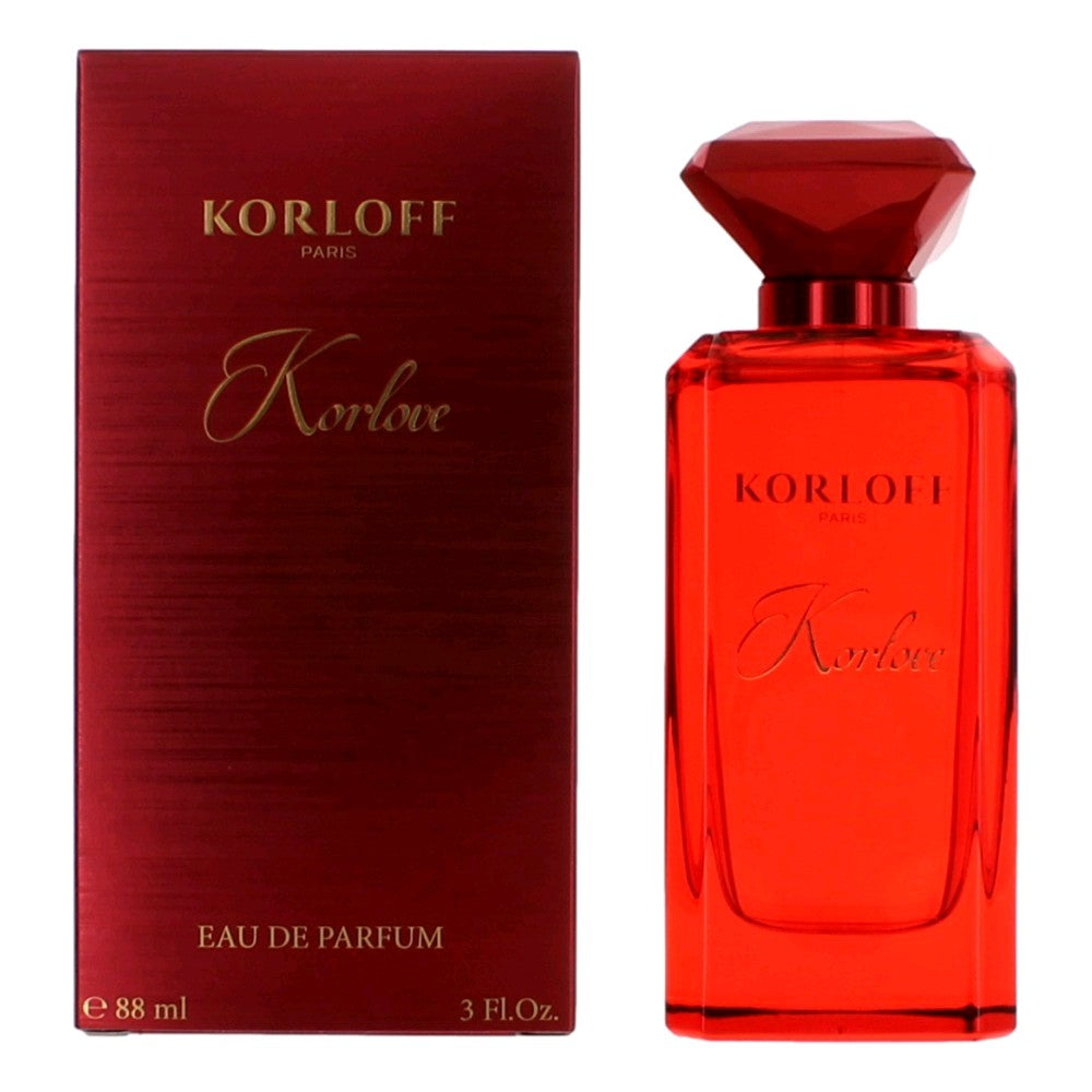 Korloff Korlove eau de parfum spray bottle with red glass and matching box
