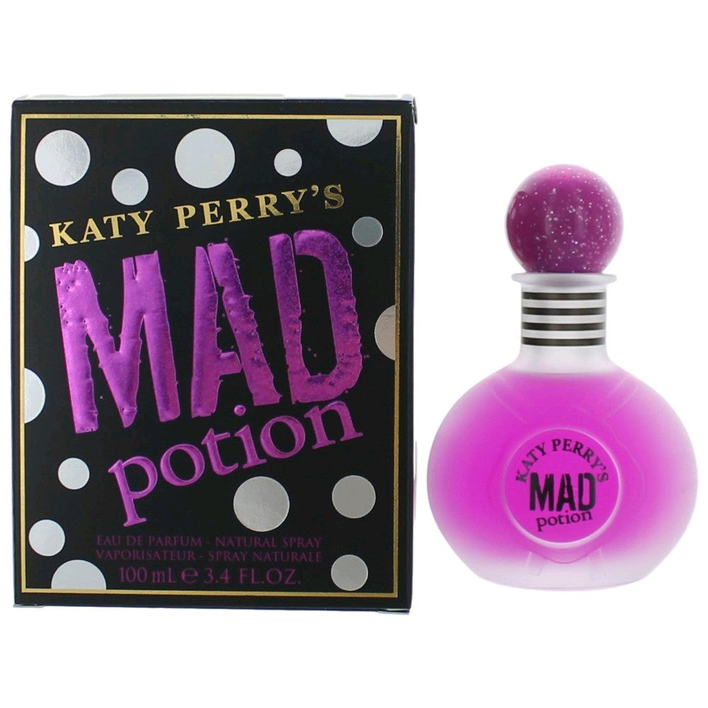 Katy Perry's Mad Potion eau de parfum spray bottle with cap and matching box