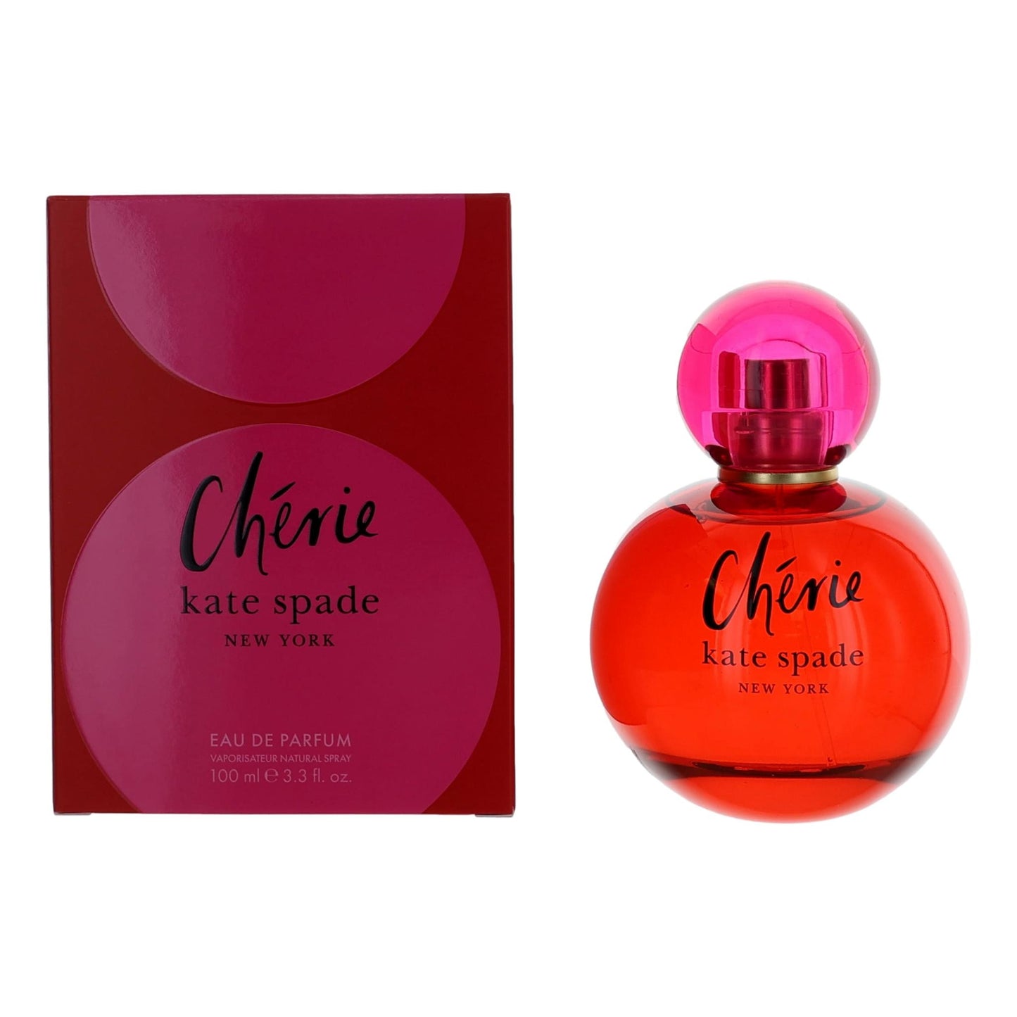 Women’s perfume set: maroon Cherie by kate spade box and red bottle with pink cap
