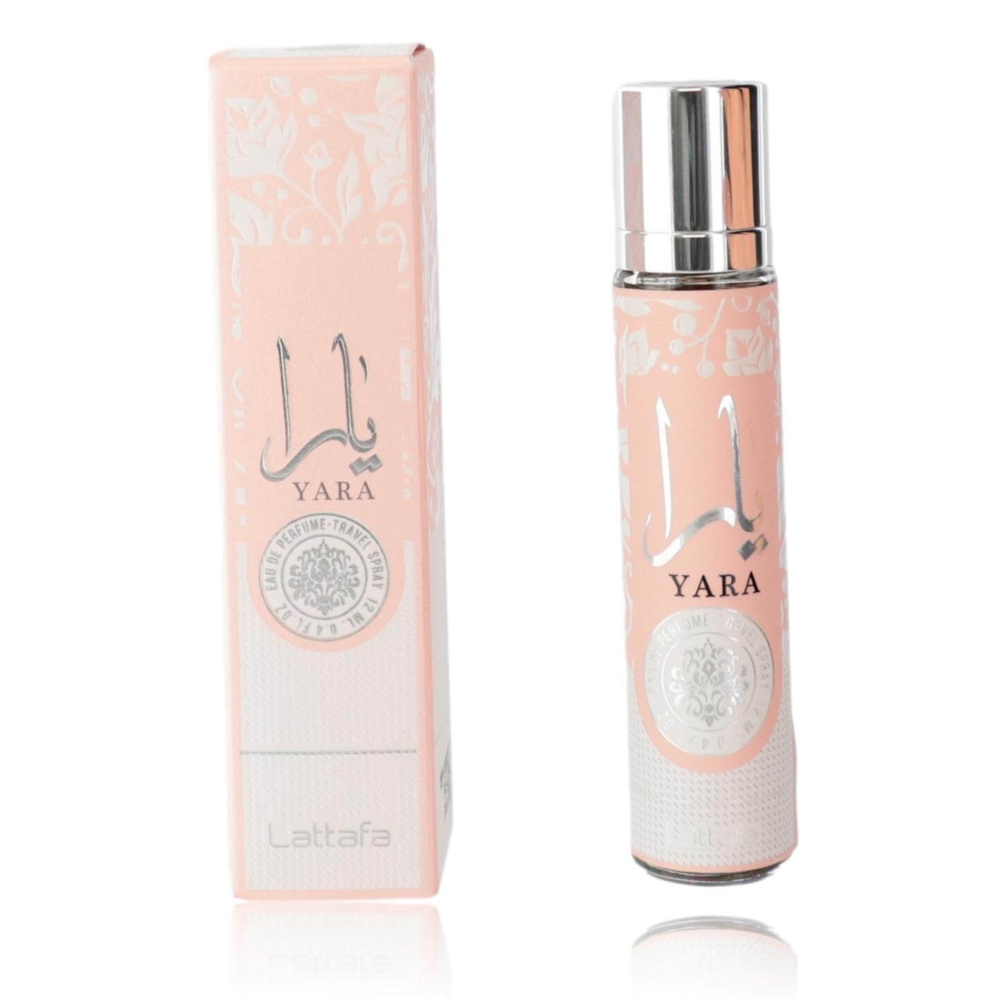 Yara by Lattafa, 0.4 oz EDP Spray for Women in a stylish pink bottle with elegant packaging.