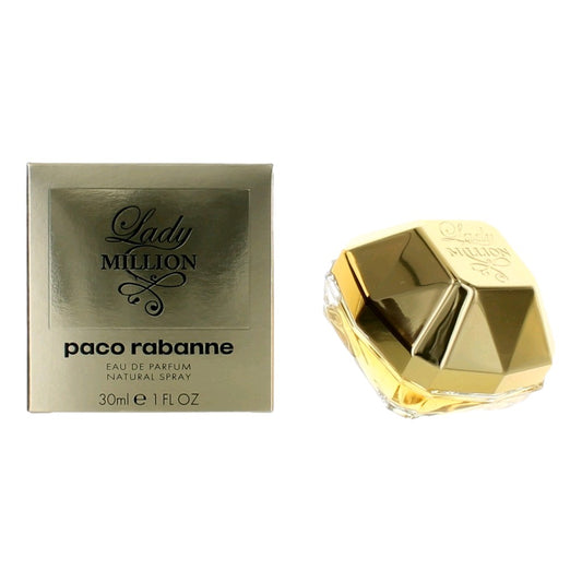 Women's gold perfume bottle with matching box, 1 oz EDP spray