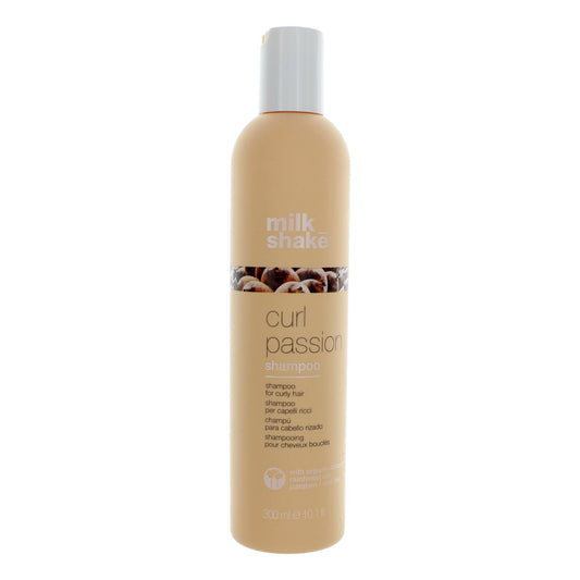 milk_shake Curl Passion shampoo bottle, tan bottle with silver cap, 300 ml