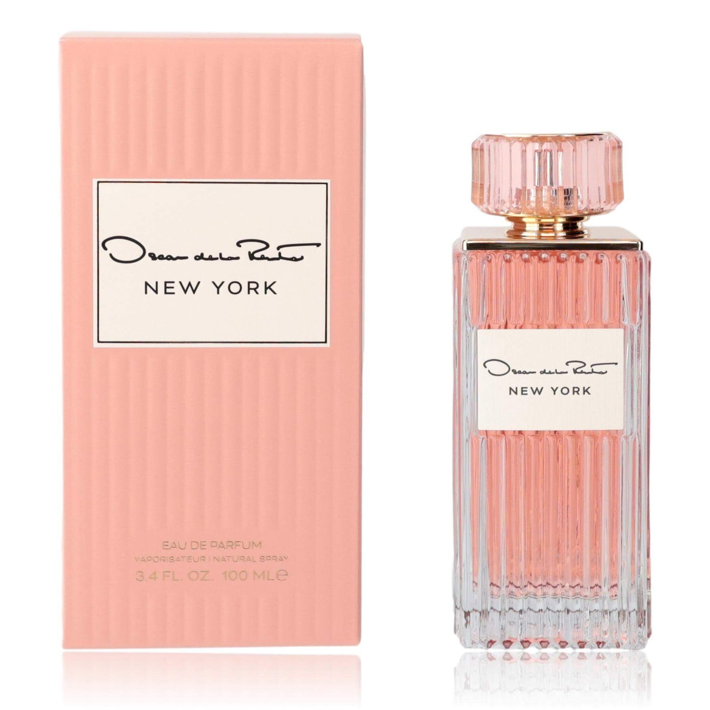 Oscar New York by Oscar De La Renta, 3.3 oz EDP Spray for Women with elegant pink packaging and signature bottle design.