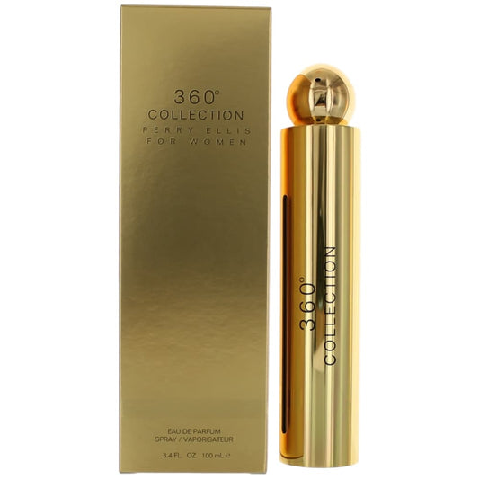 Perry Ellis 360 Collection women’s EDP spray bottle with gold cylindrical box