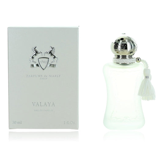 Unisex EDP perfume set: Valaya glass bottle with silver cap and matching box