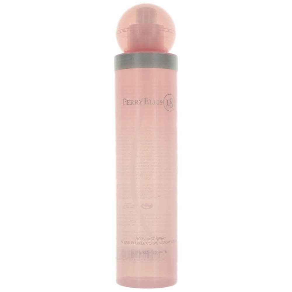 Perry Ellis 18 body mist spray bottle, pink translucent plastic with spray top