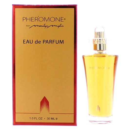 Marilyn Miglin Pheromone women's EDP spray, 1.0 fl oz (30 mL), with gold bottle and box