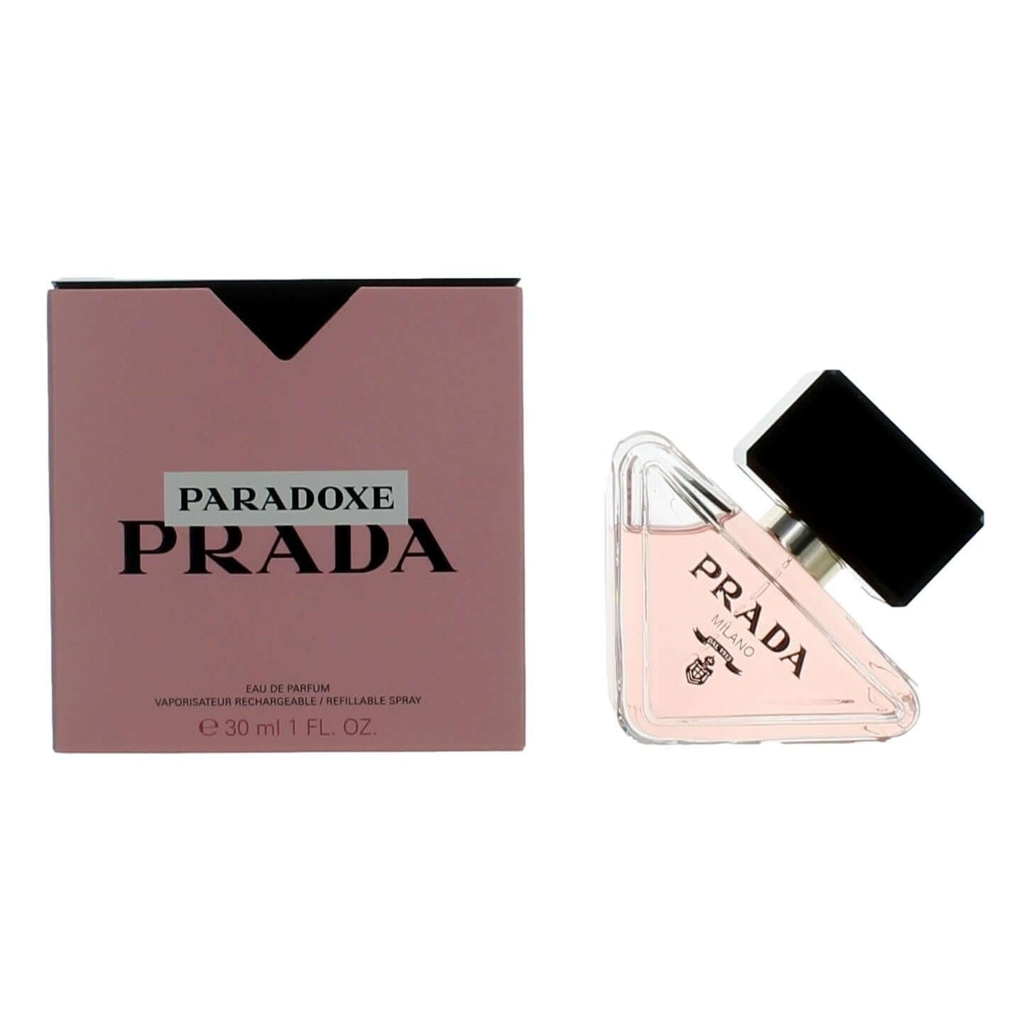 Prada Paradoxe eau de parfum set with mauve box and triangular glass bottle