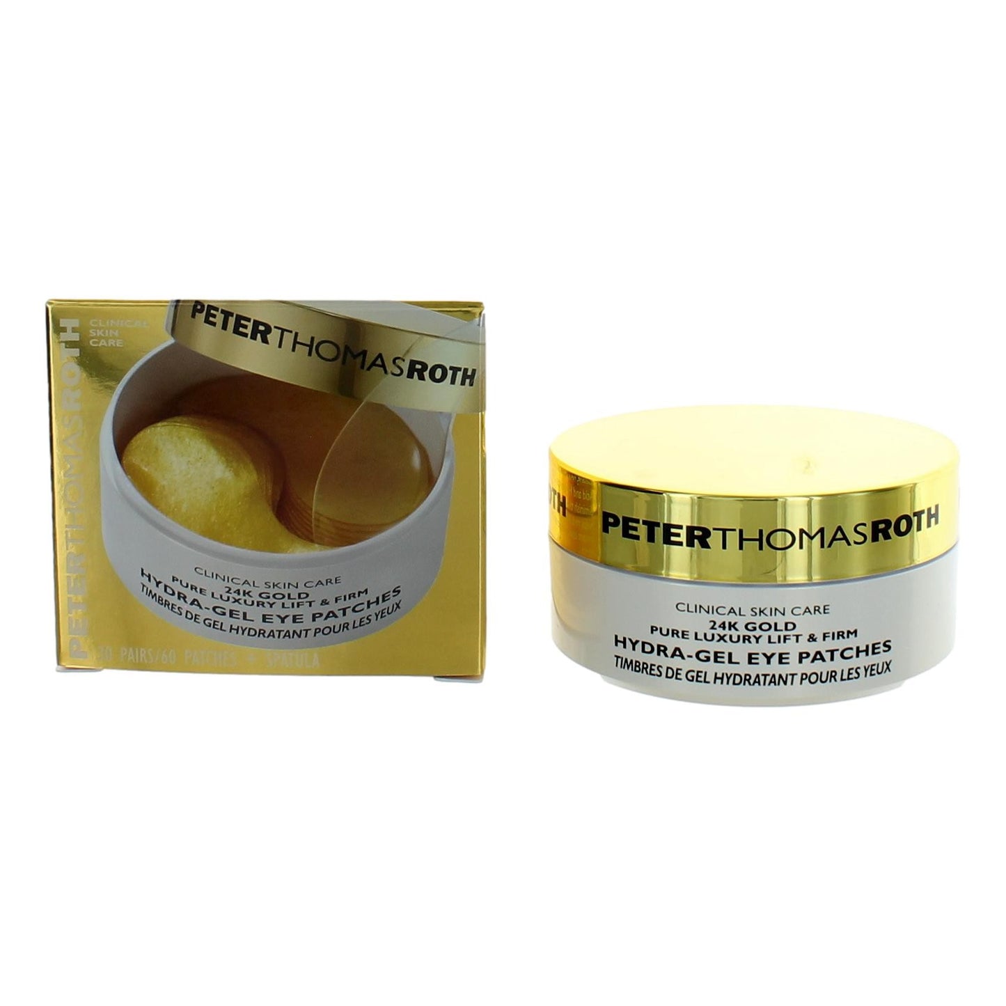 Peter Thomas Roth 24K gold hydro-gel eye patch jar and boxed set