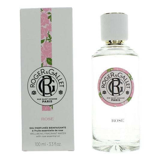 Roger & Gallet Rose eau de parfum spray bottle with ribbed cap and matching box