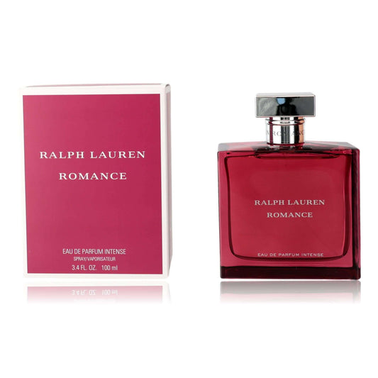 Romance by Ralph Lauren, 3.4 oz EDP Intense Spray for Women in elegant packaging.