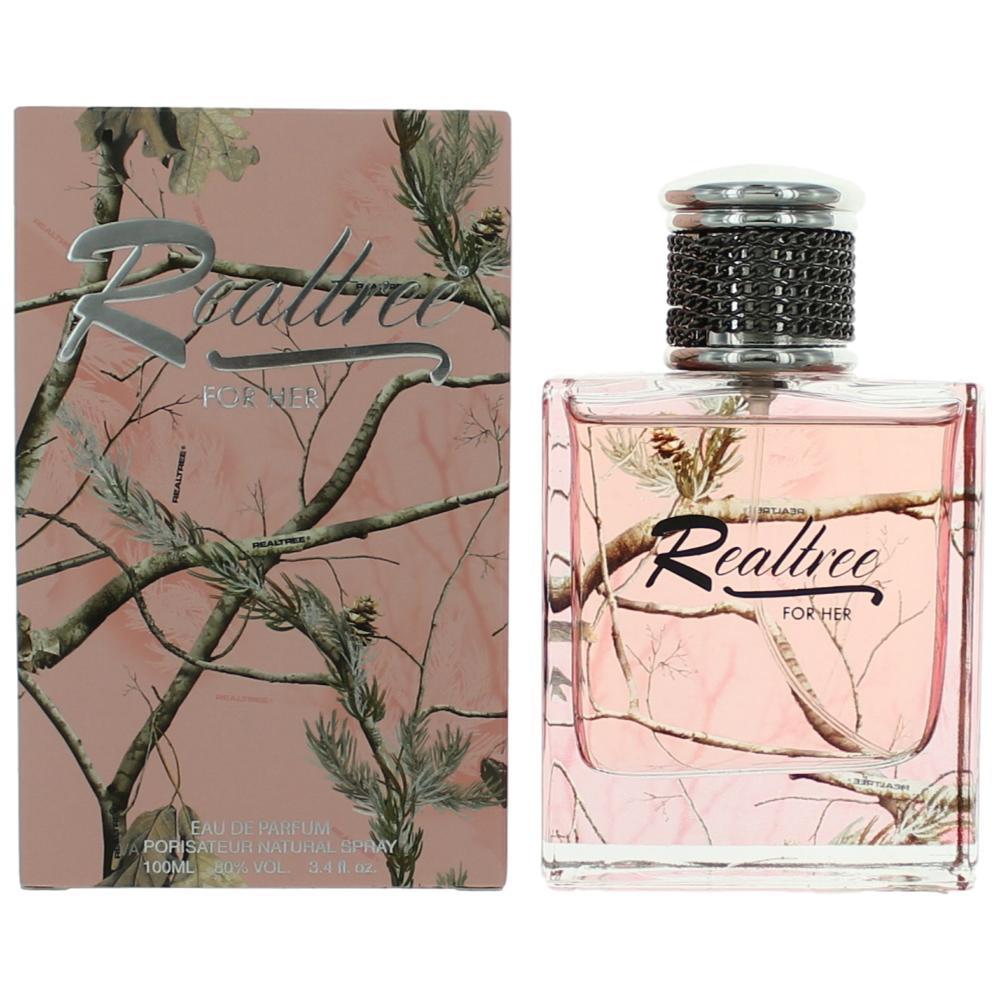 Realtree for Her women's EDP spray bottle, pink with forest-branch label
