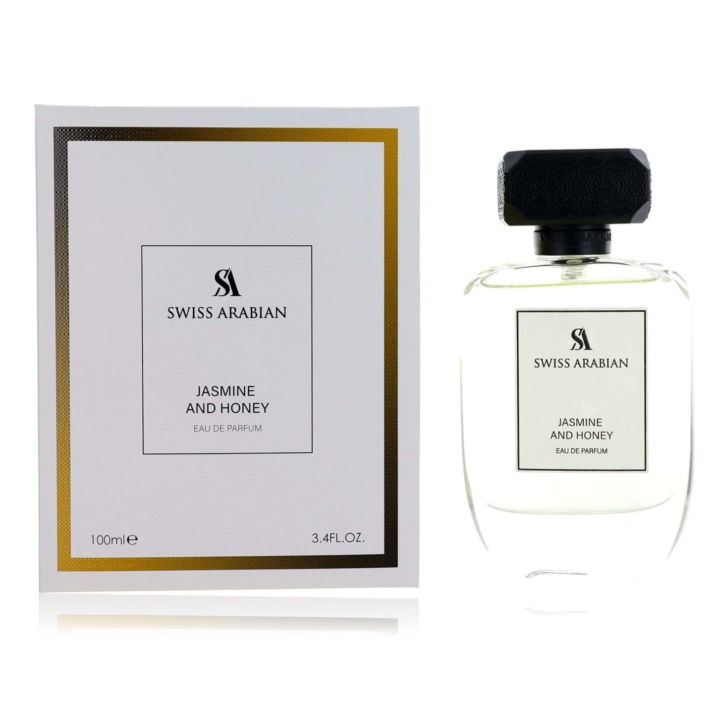 Swiss Arabian Jasmine and Honey EDP perfume bottle with matching box, 3.4 fl oz